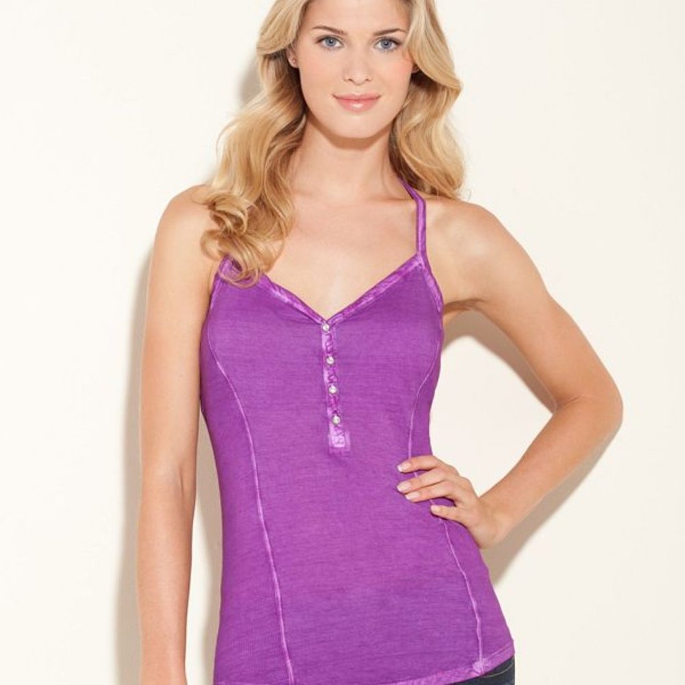 GUESS Vintage Elena Gilbert Lily Purple Henley Tank Top Rare XS